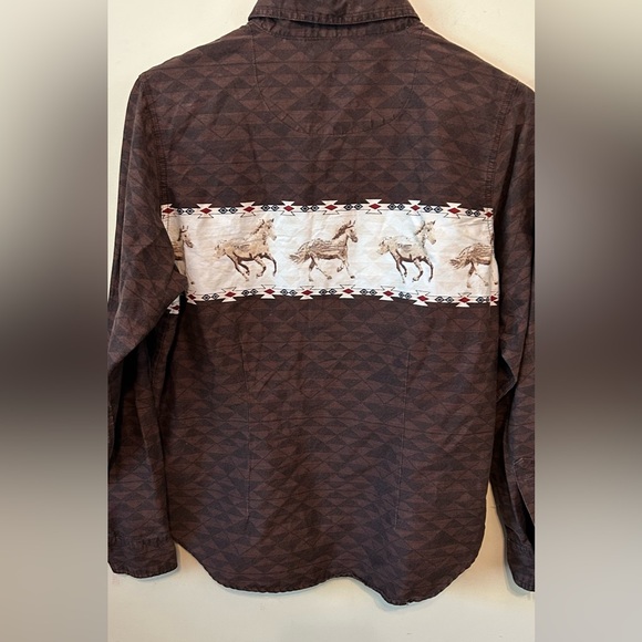 Bit & Bridle for‎ Her Size Large Long Sleeve Western Rodeo Horse Brown Button Up - Picture 4 of 7